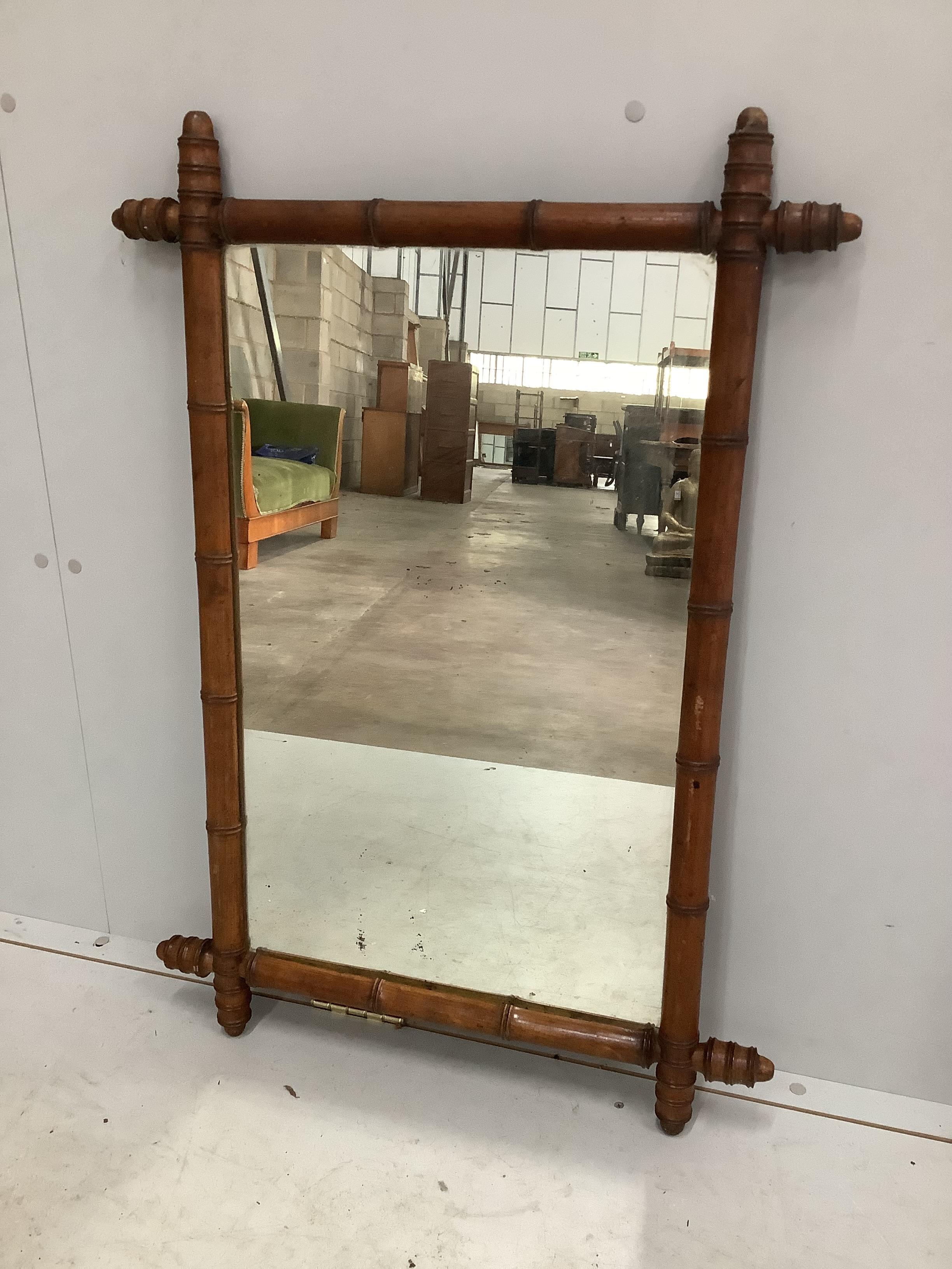 A late 19th / early 20th century French simulated bamboo rectangular wall mirror, width 90cm, height 64cm